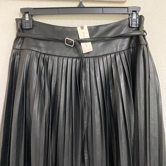 Anthropologie Maeve Faux-Leather Pleated Midi Skirt 6 Black Vamp Whimsgoth Rave - Picture 6 of 16
